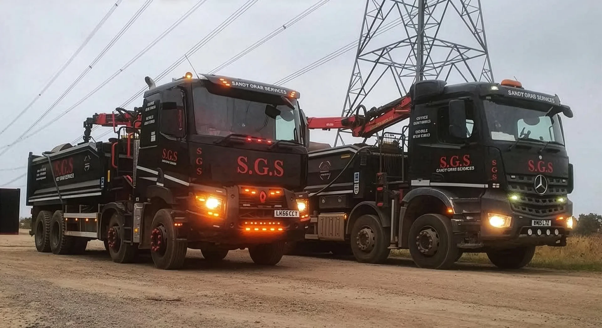 Sandy Grab Services grab lorries parked at the yard